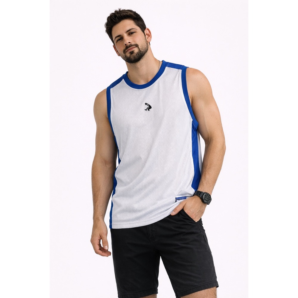 Shaq Basketball Jersey Mens Large White Blue Mesh Sleeveless Tank Top Sportswear